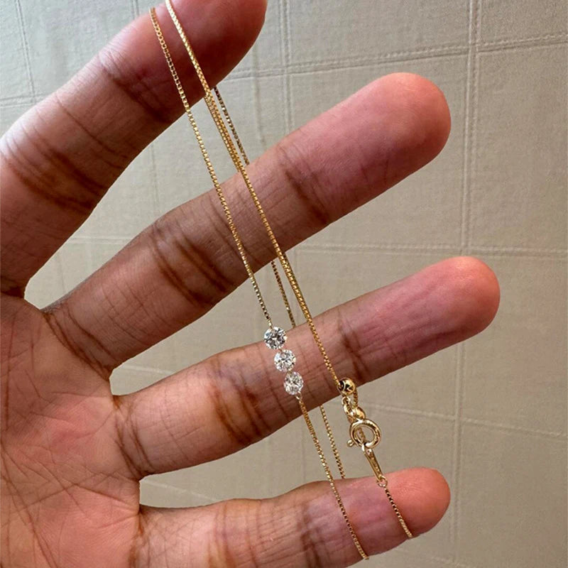 ANENJERY Three Zircon Thin Necklace for Women Simple Clavicle chain Delicate Elegant Jewelry Gifts Wedding Wholesale
