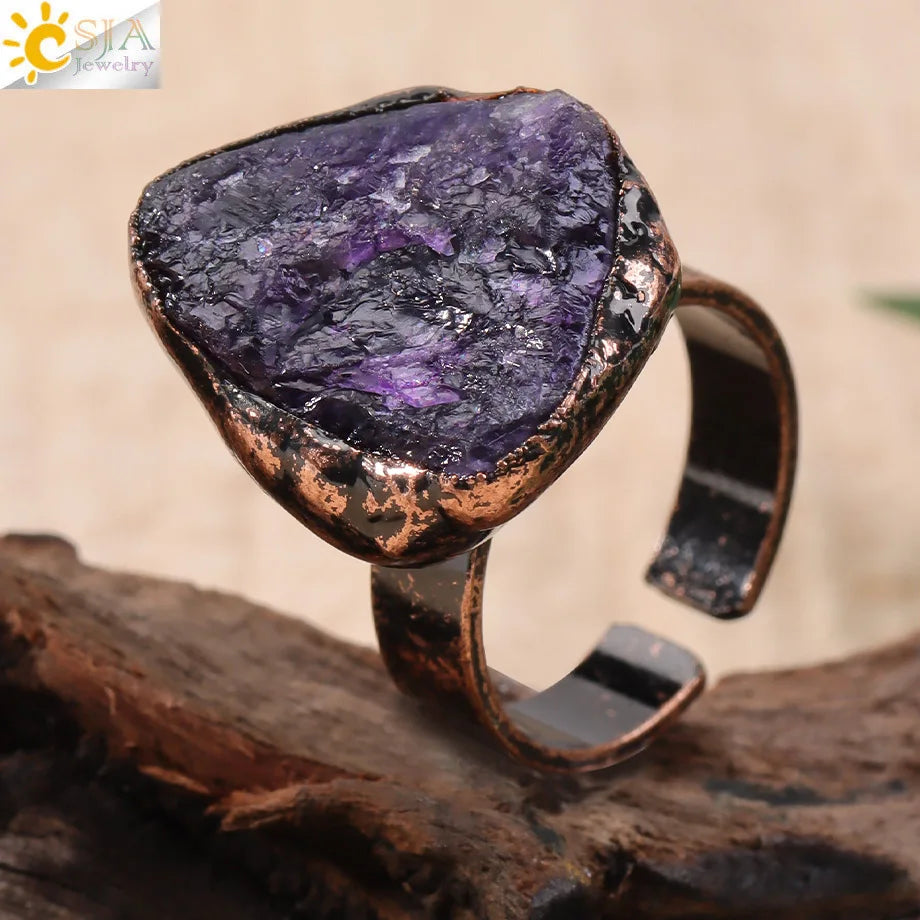 Healing Gem Stone Crystal Band Rings for Men Natural Pink Stone Quartz Red Agates Jaspers Dainty Finger Ring Women Jewelry H474