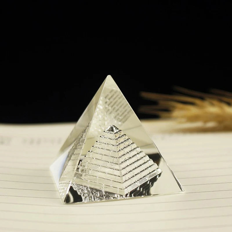 Energy Healing Hollow Crystal Glass Egypt Pyramid Fengshui Figurines Chakra Healing Miniature Home Decoration Accessories