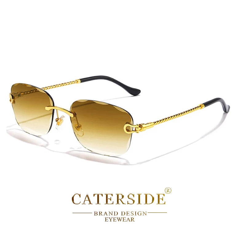 CATERSIDE Retro Fashion Sunglasses Women Men Brand Designer Rimless Gradient Sun Glasses Shades Cutting Lens Ladies Eyeglasses