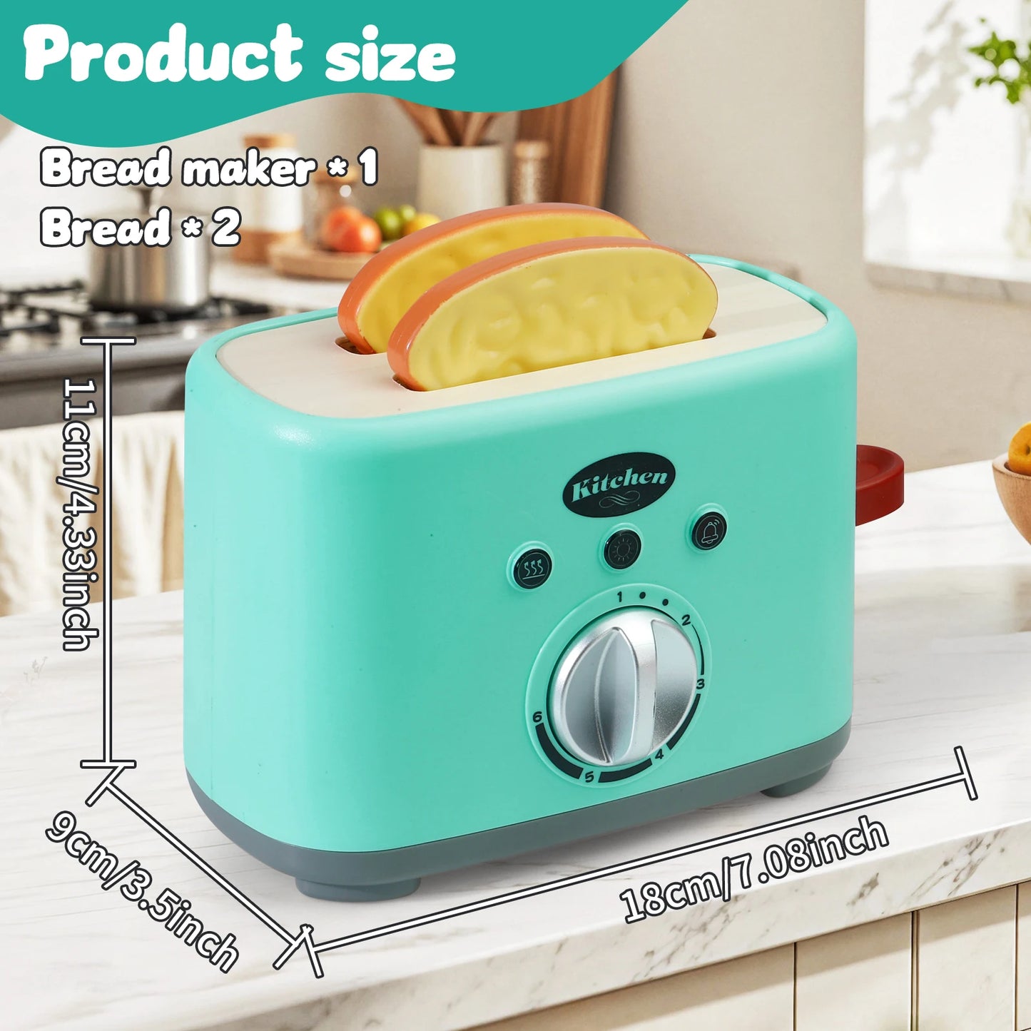 Wooden Toaster Toy, Kids Bread Machine, Pretend Play Kitchen Toys Set, Breakfast Toys, Gifts for Girls Boys, Halloween/Christmas