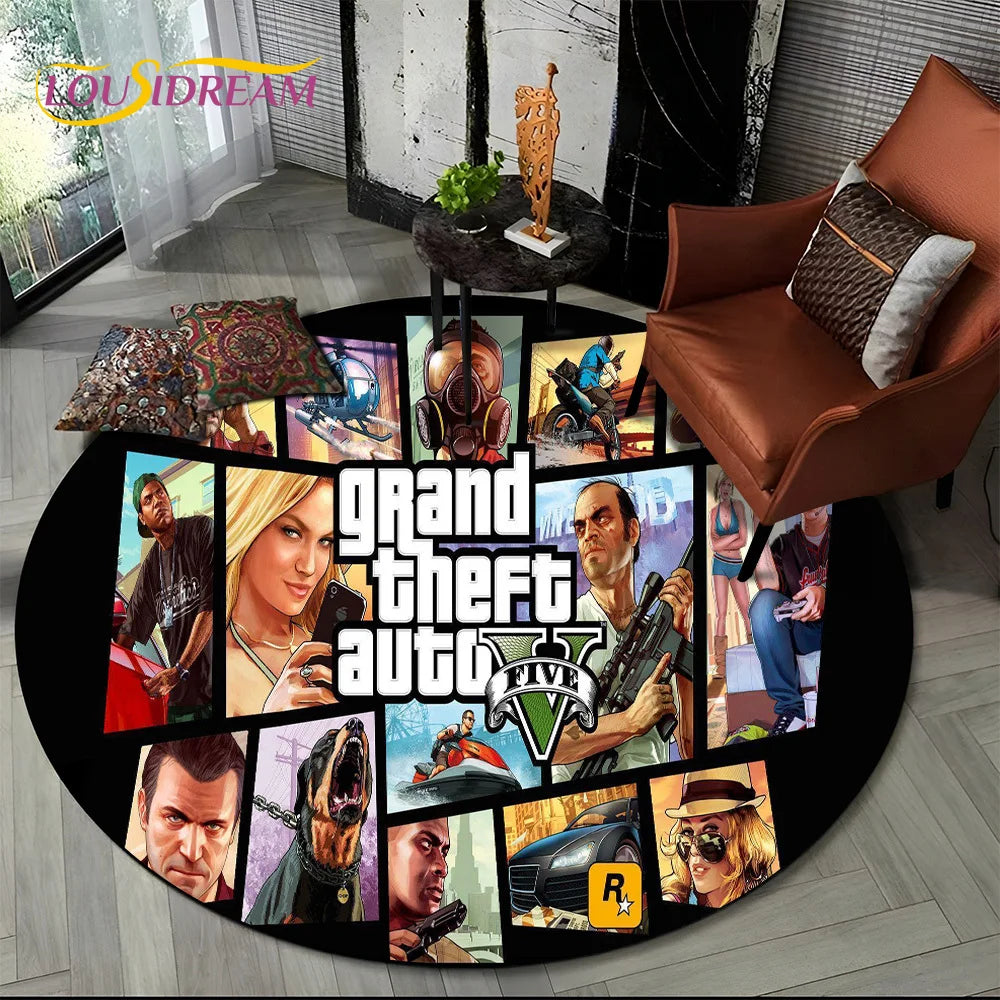 Grand Theft Auto Games GTA  Gamer Round Carpet Rug for Living Room Bedroom Child Playroom Decor,Pet Area Rug Non-slip Floor Mat