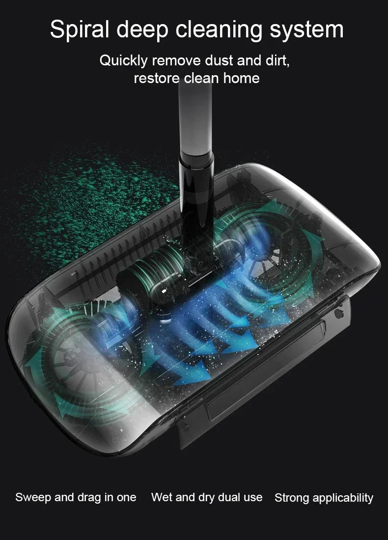 Household Cleaning Essentials - Push Broom and Mop Combo, Walk-Behind Sweeper Household Cleaning Home 2-in-1 Sweeper