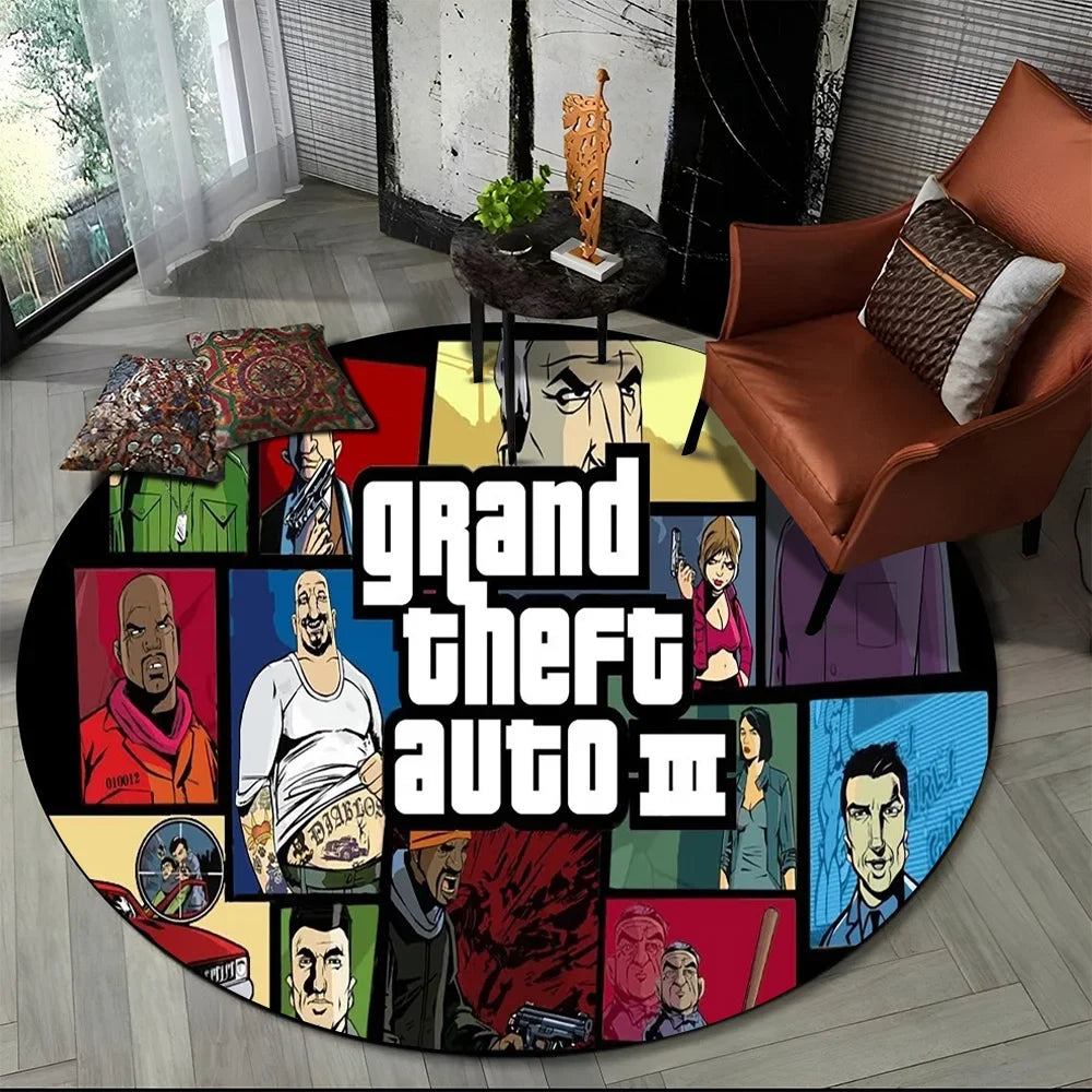 Grand Theft Auto Games GTA  Gamer Round Carpet Rug for Living Room Bedroom Child Playroom Decor,Pet Area Rug Non-slip Floor Mat