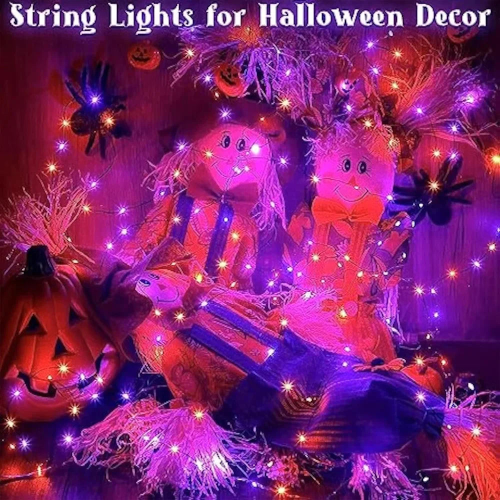 Purple and Orange Fairy String Lights Copper Black Wire Total 100-1200LED USB Fairy Lights With 8 Modes For Halloween Decoration