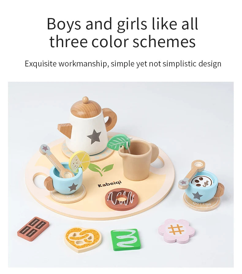 Wooden Kitchen Play Toys Kitchen Simulation Tea Set Afternoon Tea Activity Games Pretend Play Kitchen Accessories Toy for Kids