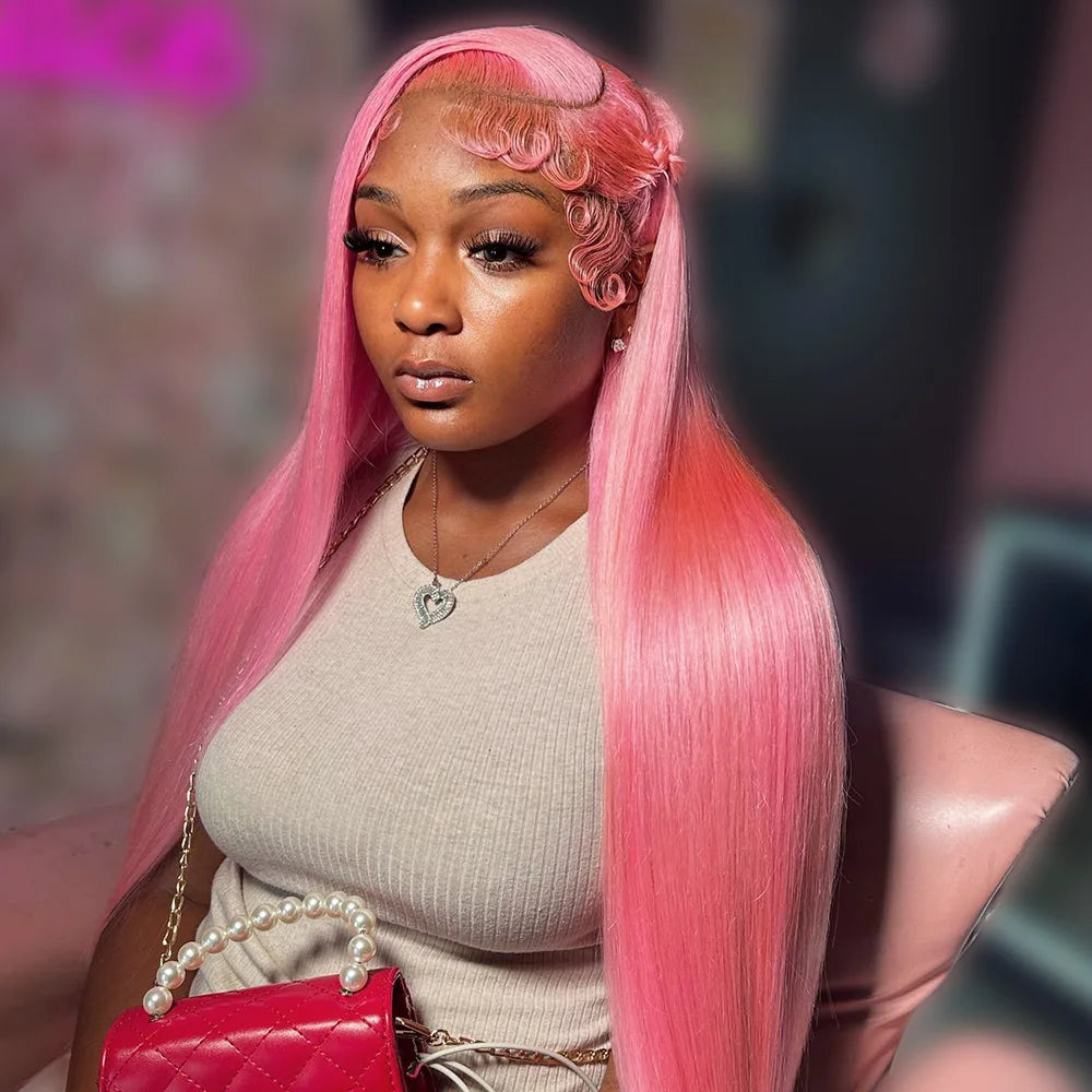 30 Inch Lace Front Wigs Human Hair Bone Straight Light Pink Brazilian Colored Wig 13x4 Lace Frontal Wig For Women Pre Plucked