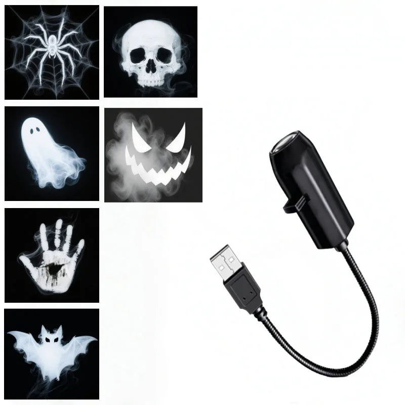 Halloween Decorations 360° Rotatable Skull Led Night Light With Interchangeable Projection Pattern Usb Powered Halloween Product