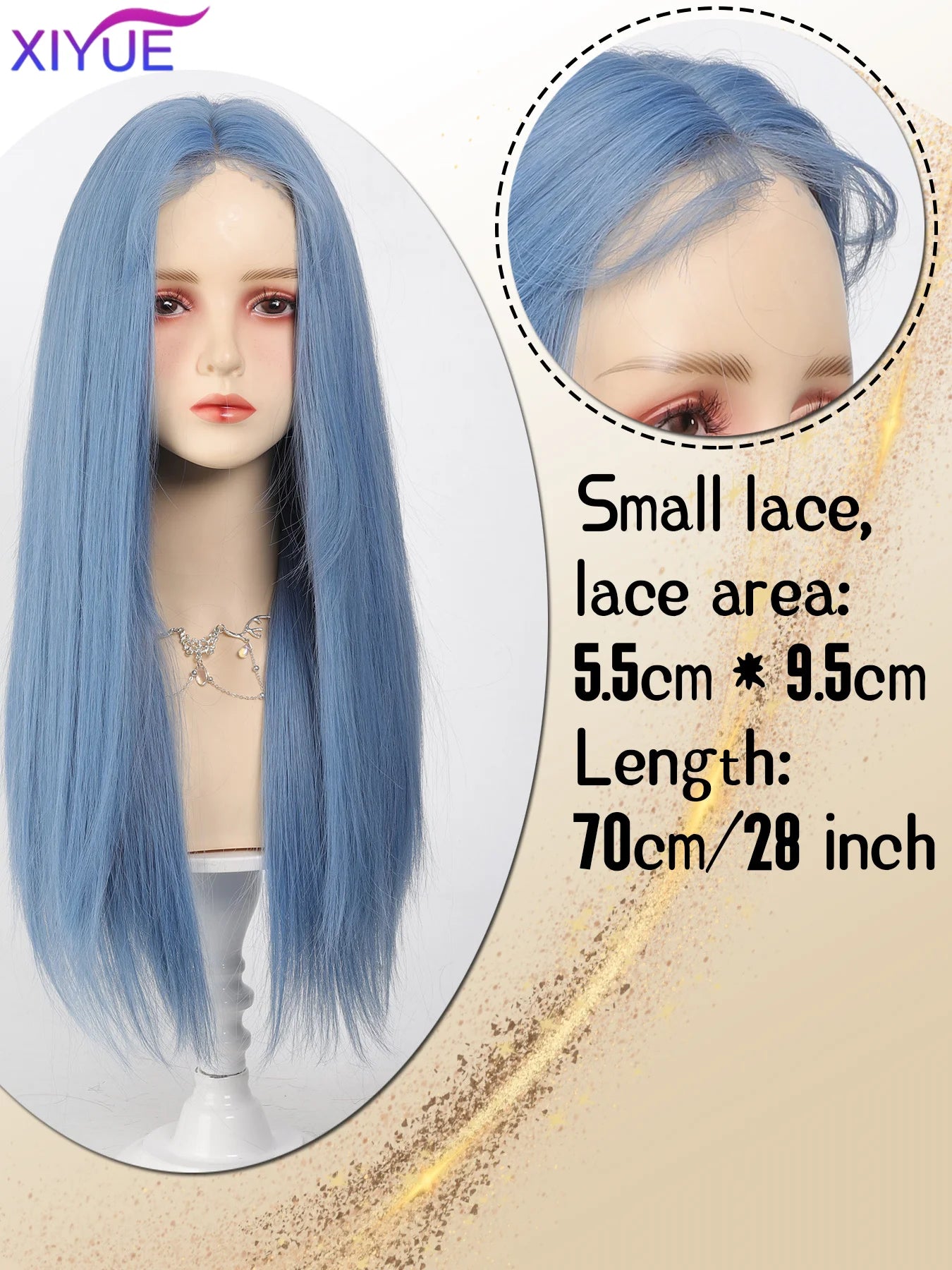 Lace Front Wig Long Straight Synthetic Wigs Light Blue with Ash Highlight Cosplay Wig with Women 、Natural Hair Heat Resistant