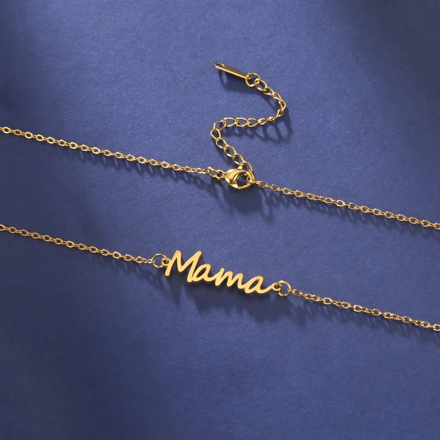 Skyrim Mama Letter Pendant Necklace for Women Stainless Steel Neck Chain Choker Trendy Family Jewelry Mother's Day Gift for Mom