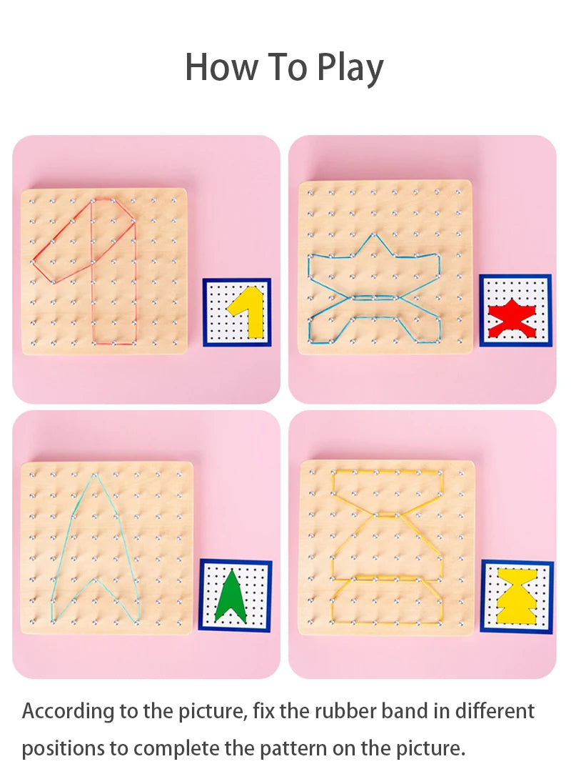 Children Math Wooden Toys Set Geometric Shape Rubber Band Nailboard Game Montessori Educational Creative Toy Fine Christmas gift