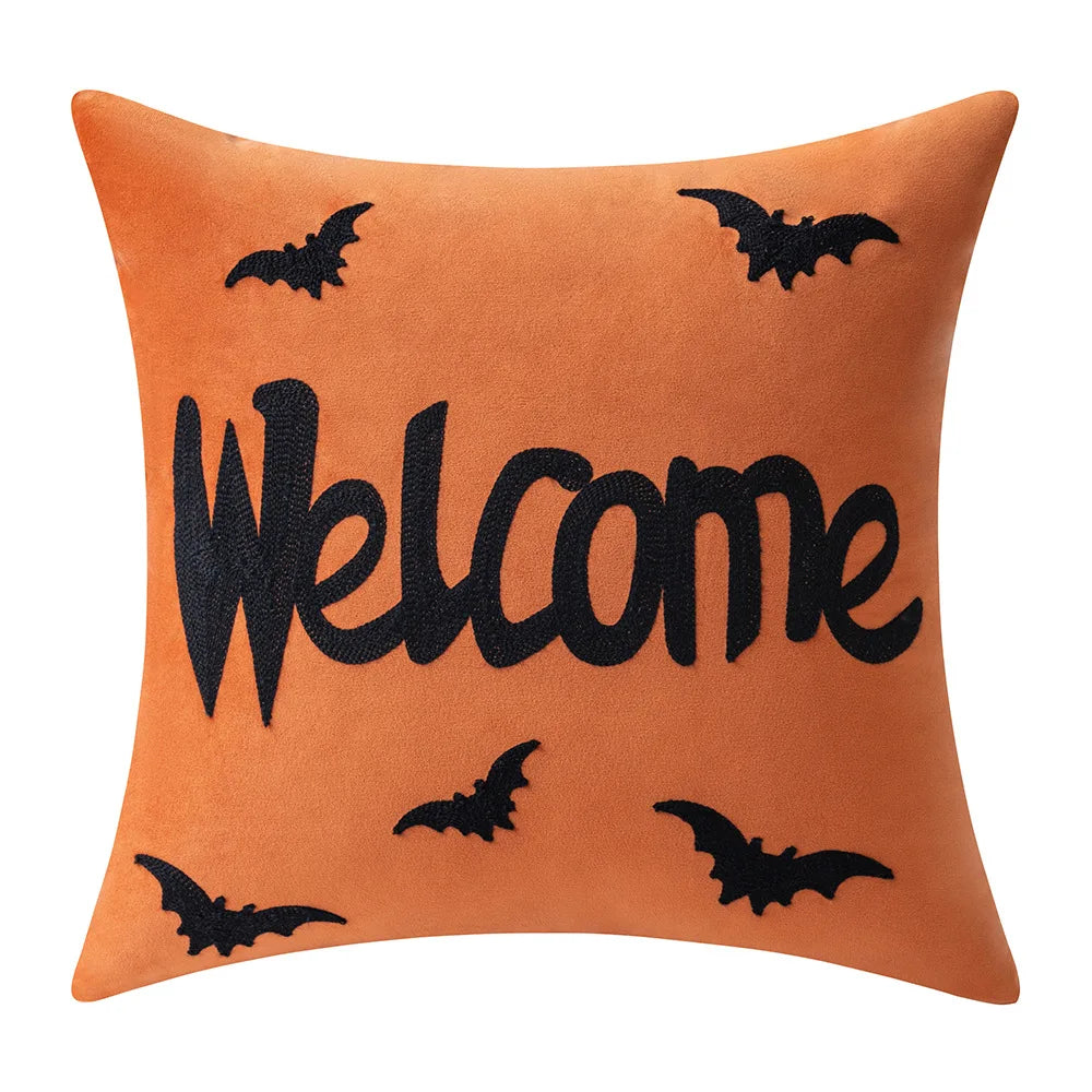 30x50/45x45cm Halloween Embroidery Pillowcase Home Holiday Decoration Sofa Pillow Cover Living Room Plush Orange Cushion Covers