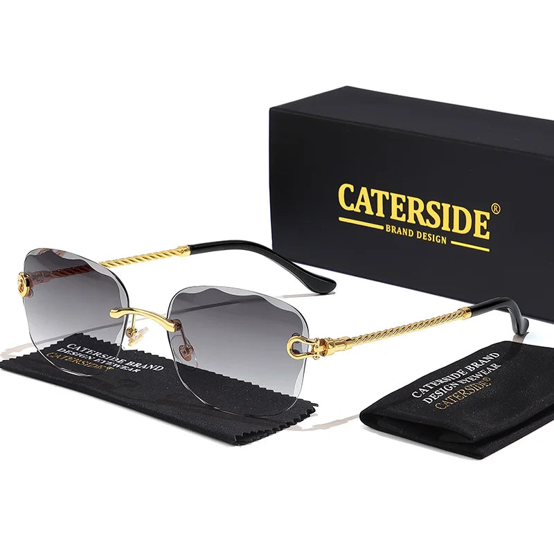 CATERSIDE Retro Fashion Sunglasses Women Men Brand Designer Rimless Gradient Sun Glasses Shades Cutting Lens Ladies Eyeglasses