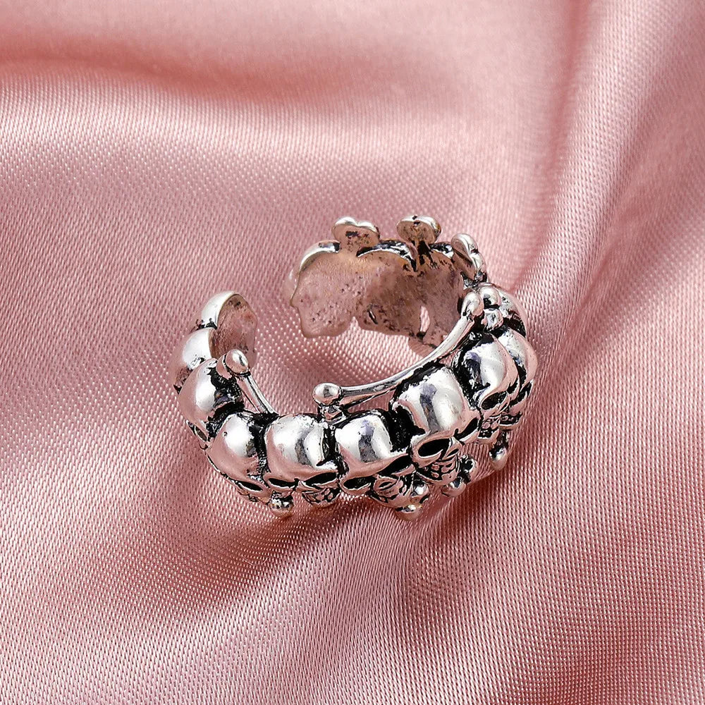 Dark Gothic Skull Skeleton Rings For Men Women Punk Goth Hiphop Rock Silver Color Adjustable Ring Fashion Jewelry Halloween