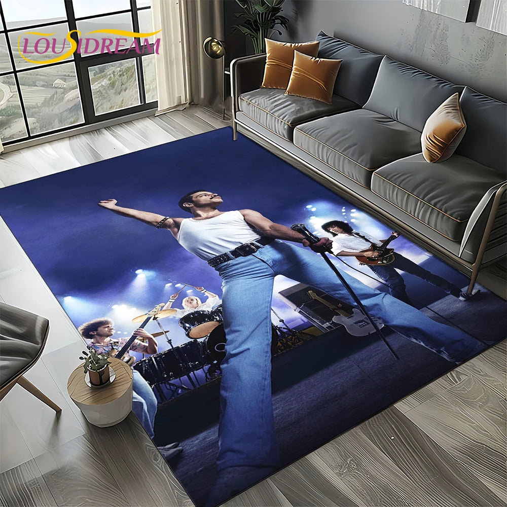 2025 Classics Queen-Rock-Band Freddie Carpet Rug for Living Room Bedroom Home Sofa Decoration,Kid Area Rug Non-slip Floor Mat