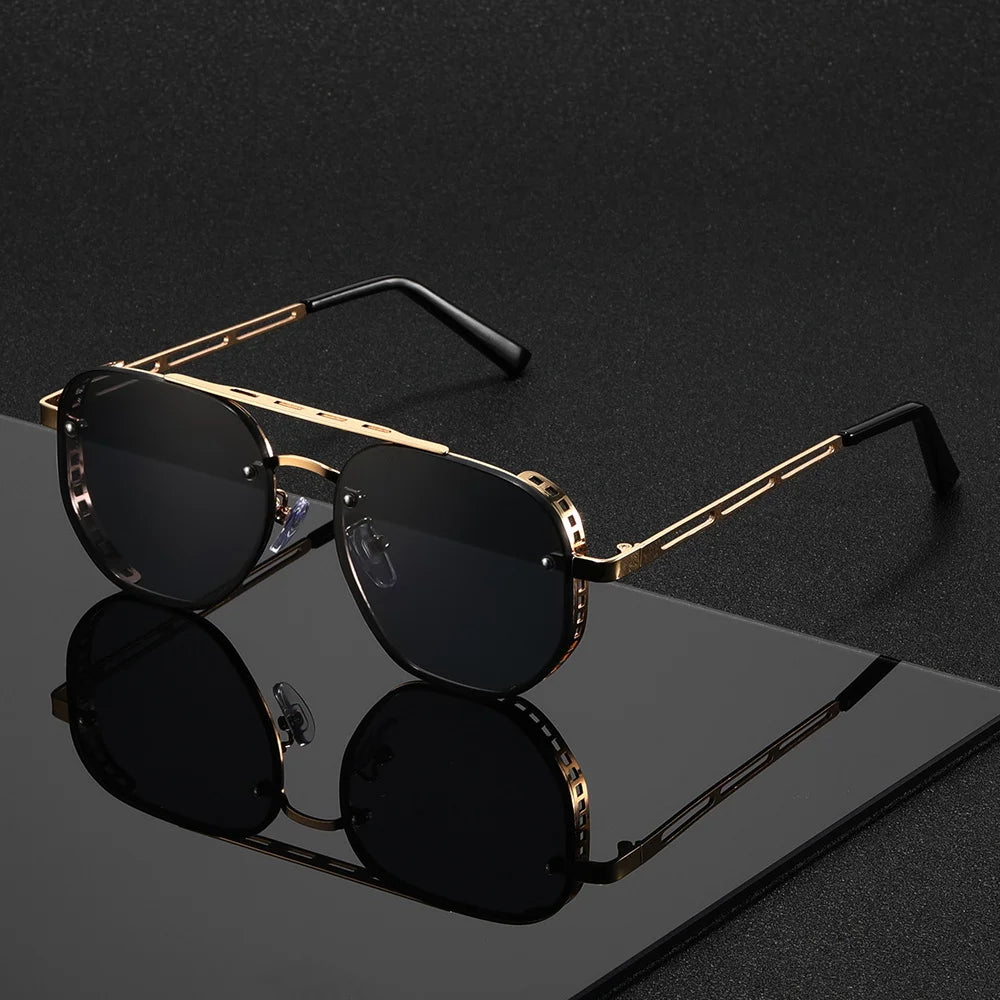 Classic and fashionable double-beam metal sunglasses, high-end, simple and versatile sunglasses