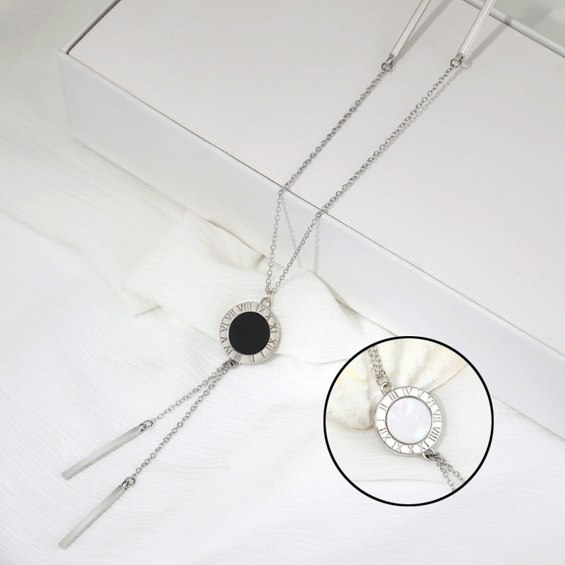 Fashion Geometric Disc Roman Digit Numbers Long Tassel Necklaces & Pendants Autumn Winter Sweater Chain Necklace Women Jewelry