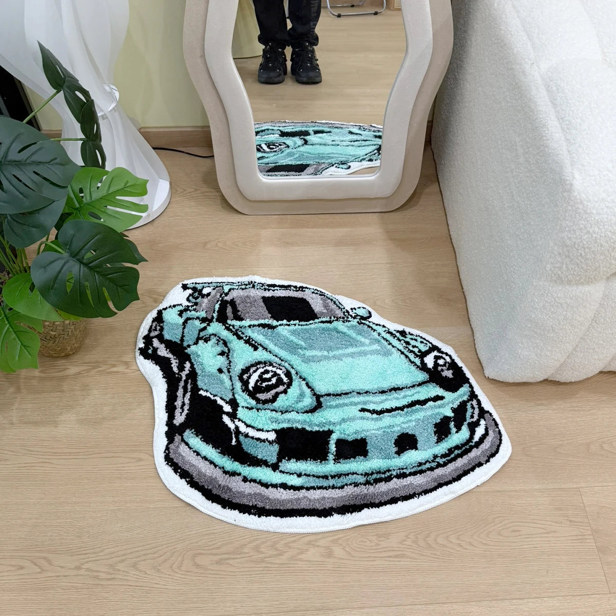 Roadster Shaped Tufted RugAutomotive Aesthetic Home Decor, Non-Slip Floor Mat for Bedroom Living Room, Novelty Vehicle Carpet