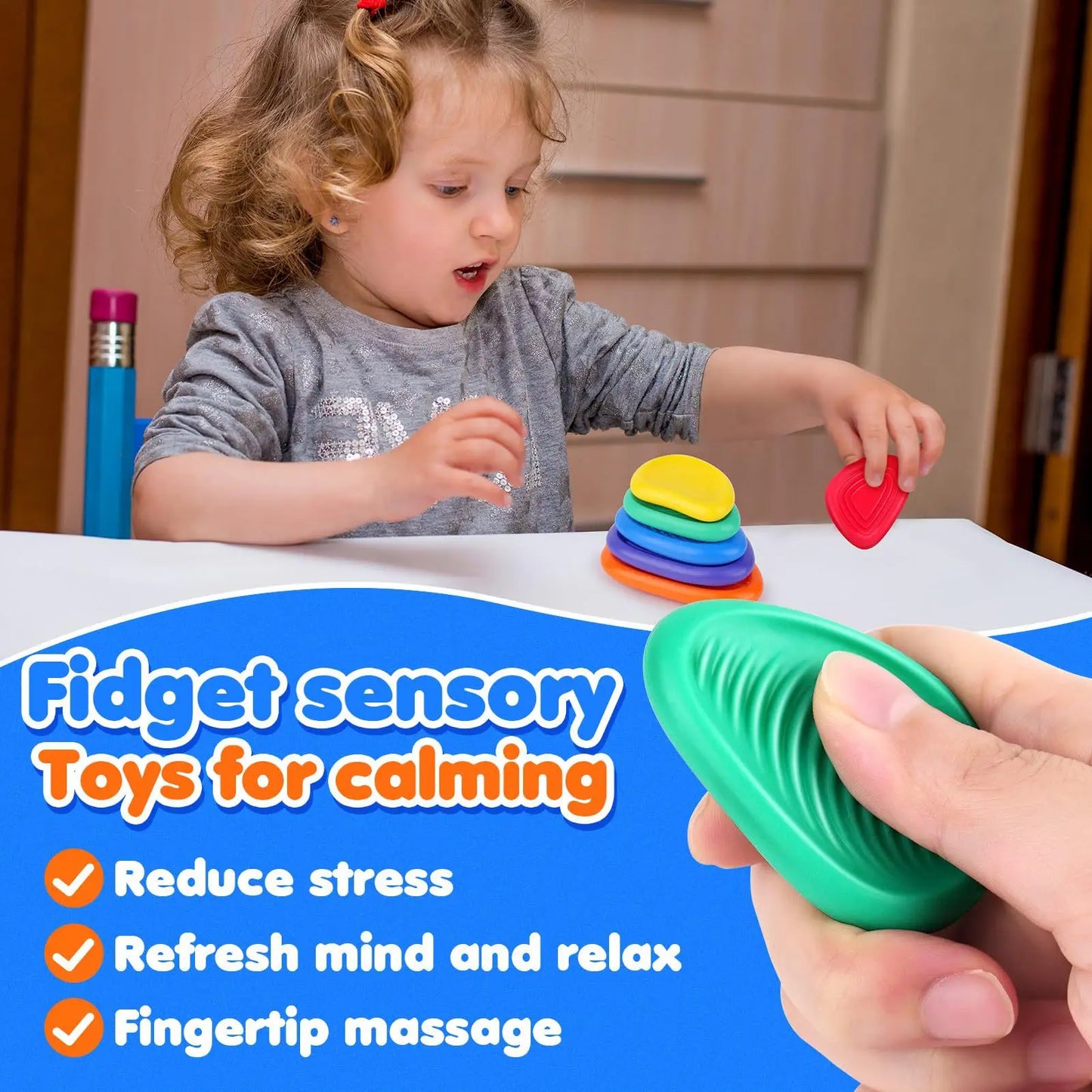 2025 Fidget Toys Adults Sensory Silicone Stone 6 Pack Textured for Autism Kids Calming Down Fidget Stress Relief Toys