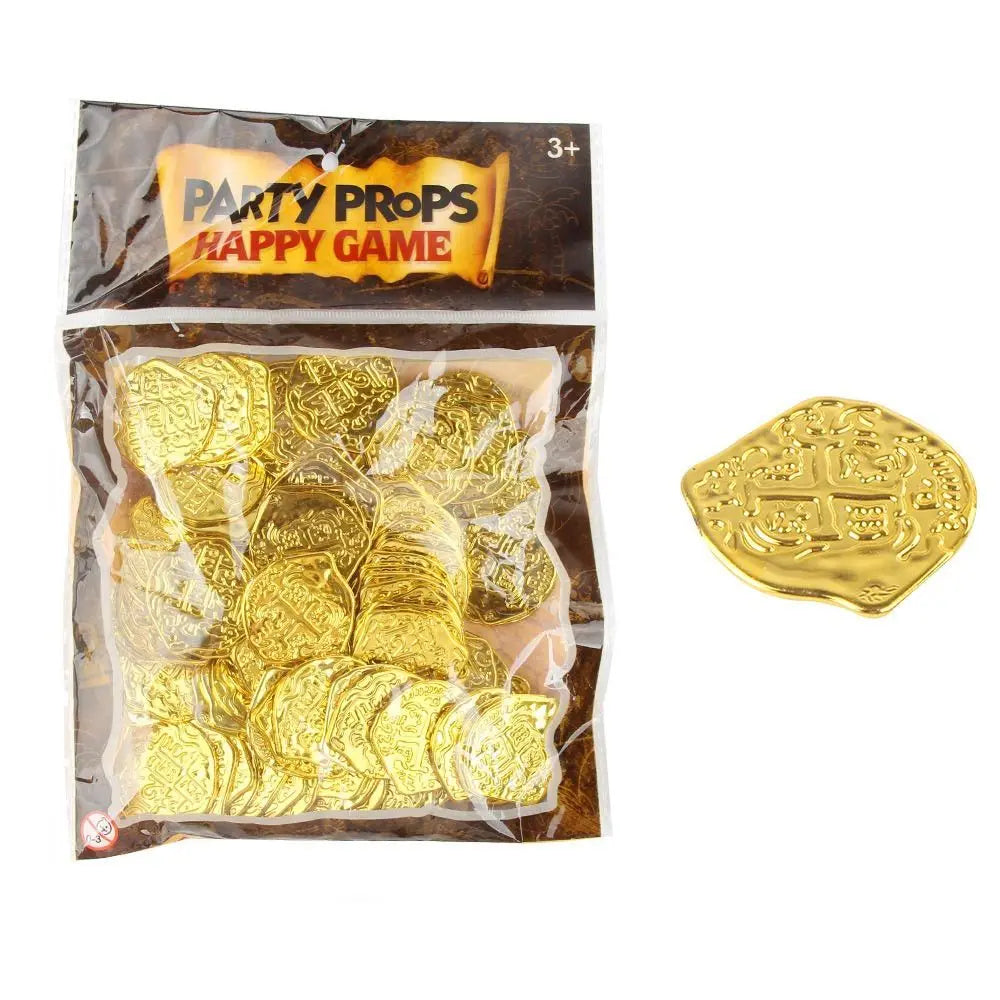 100PCS Gold Silver Halloween Pirate Treasure Coins Festival Ornament 3.7*3.5cm Toy Coins Party Supplies Photo Props