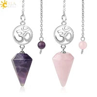 Healing Spiritual Crystal Pendulum Reiki Natural Stone Pendant Cone Penulum Pendulos for Dowsing Divination Healing Jewelry S962