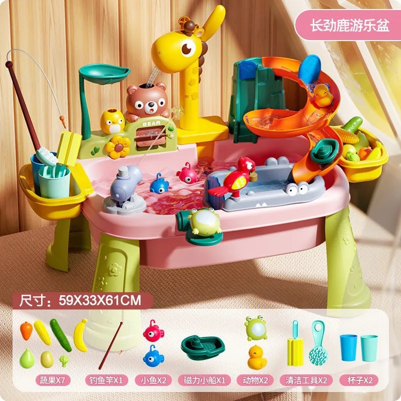 Children's kitchen toys electric fun water play water wash basin fishing dishwashing home role-playing baby early education toy
