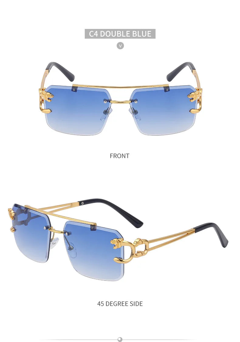 Fashion Metal Leopard Rimless Sunglasses Double Bridges Gradient Ocean Film Shades UV400