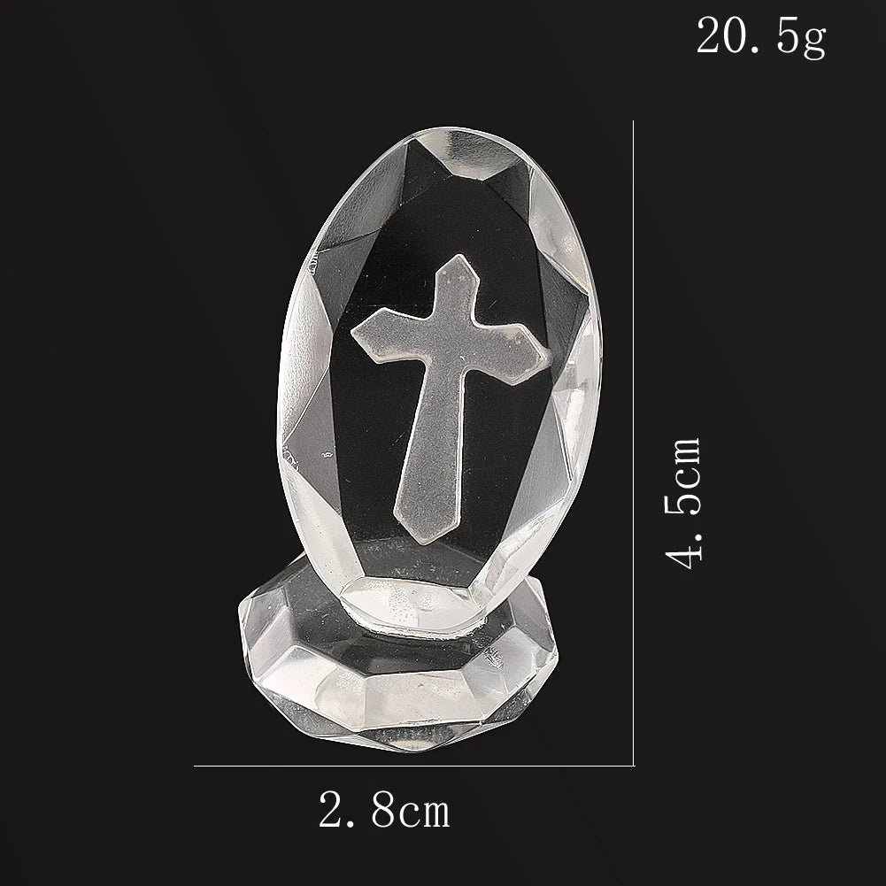 Crystal Cube Cross Figurine Ornaments 3D Laser Inside Engraved Religious Crafts Paperweight Centerpiece Decor Party Ornament
