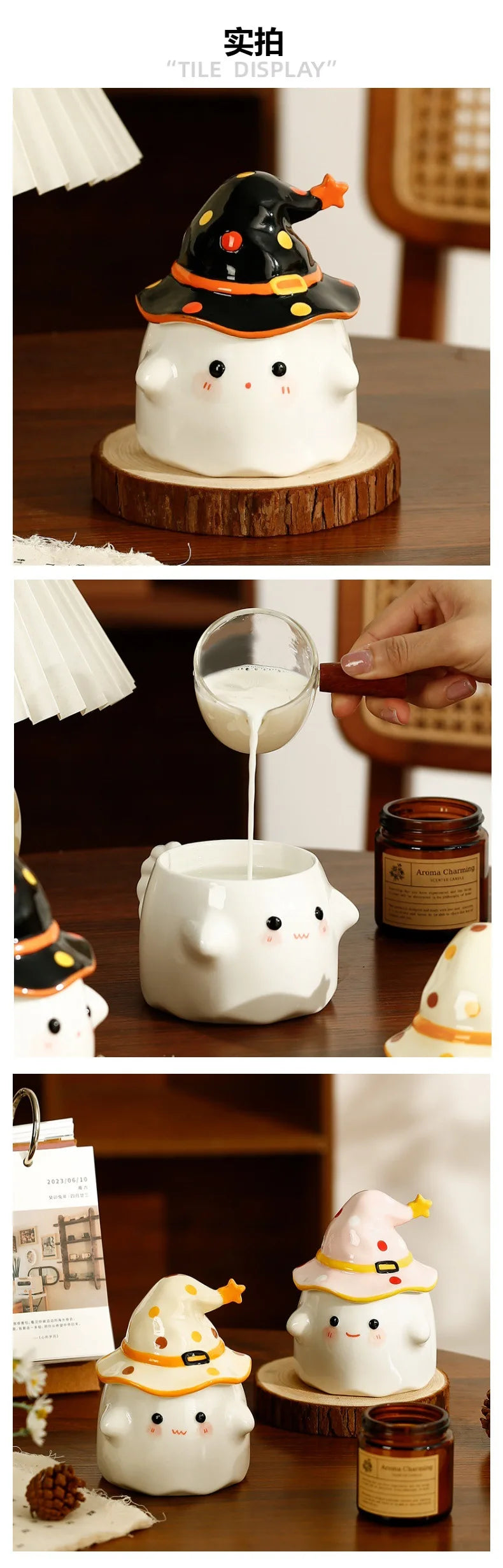 Funny Ghost Ceramic Mugs Coffee Cups with Lids Office Afternoon Tea Coffee Cup Halloween and Easter Gifts Friends