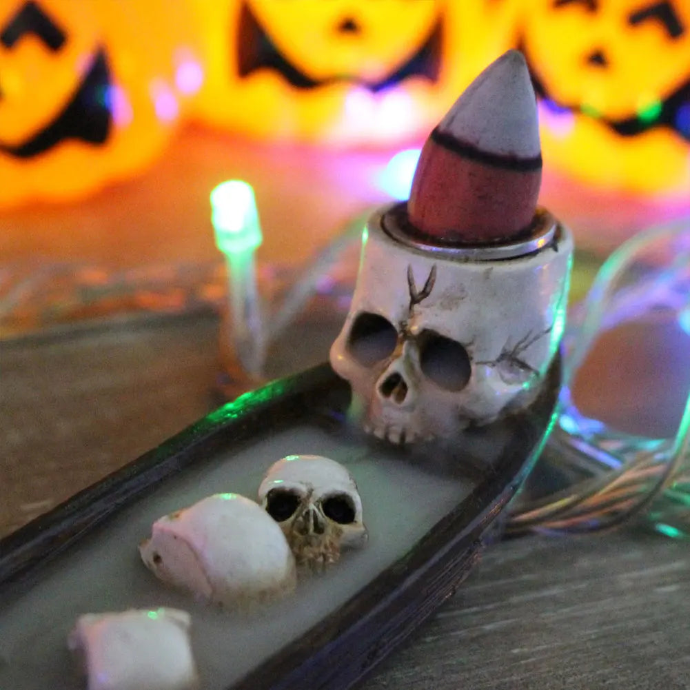 Creative Skull Incense Holder Resin Halloween Decor Boat Decorative Incense Holder Backflow Incense Burner Cool Room Decorations