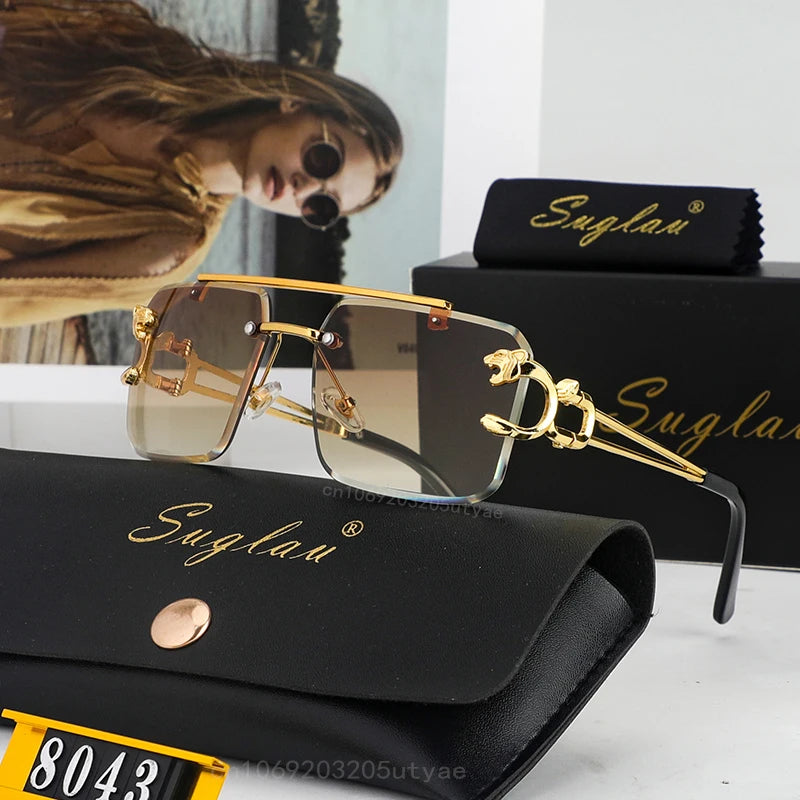 American Luxury Brand Frameless Rectangular Sun Glasses for Women Men Classic Retro High-Quality Vacation Sunglasses Anti-UV400