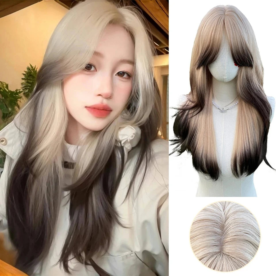 Synthetic Short Lolita Cosplay Christmas Halloween Bob Brown Blonde LM Wig With Long Curly Ponytail Natural Fake Hair for Women