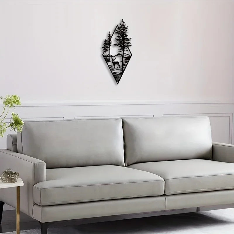 HelloYoung Landscape Wall Art, Deer & Scene Metal Wall Art Ornaments Home Decor, Metal Wall Art, Home Decor Art Wall Ornaments