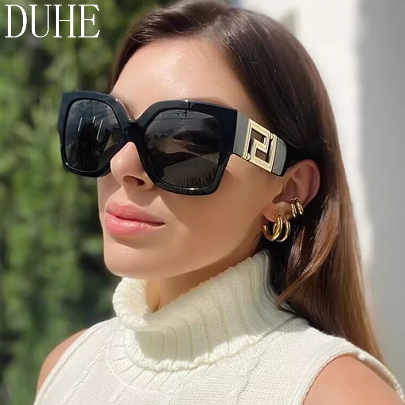 Luxury Brand Design Oversized Women's Sunglasses ,Stylish Elegant Commuting Sunglasses ,Square Retro Gradient Tone Sunglasses.