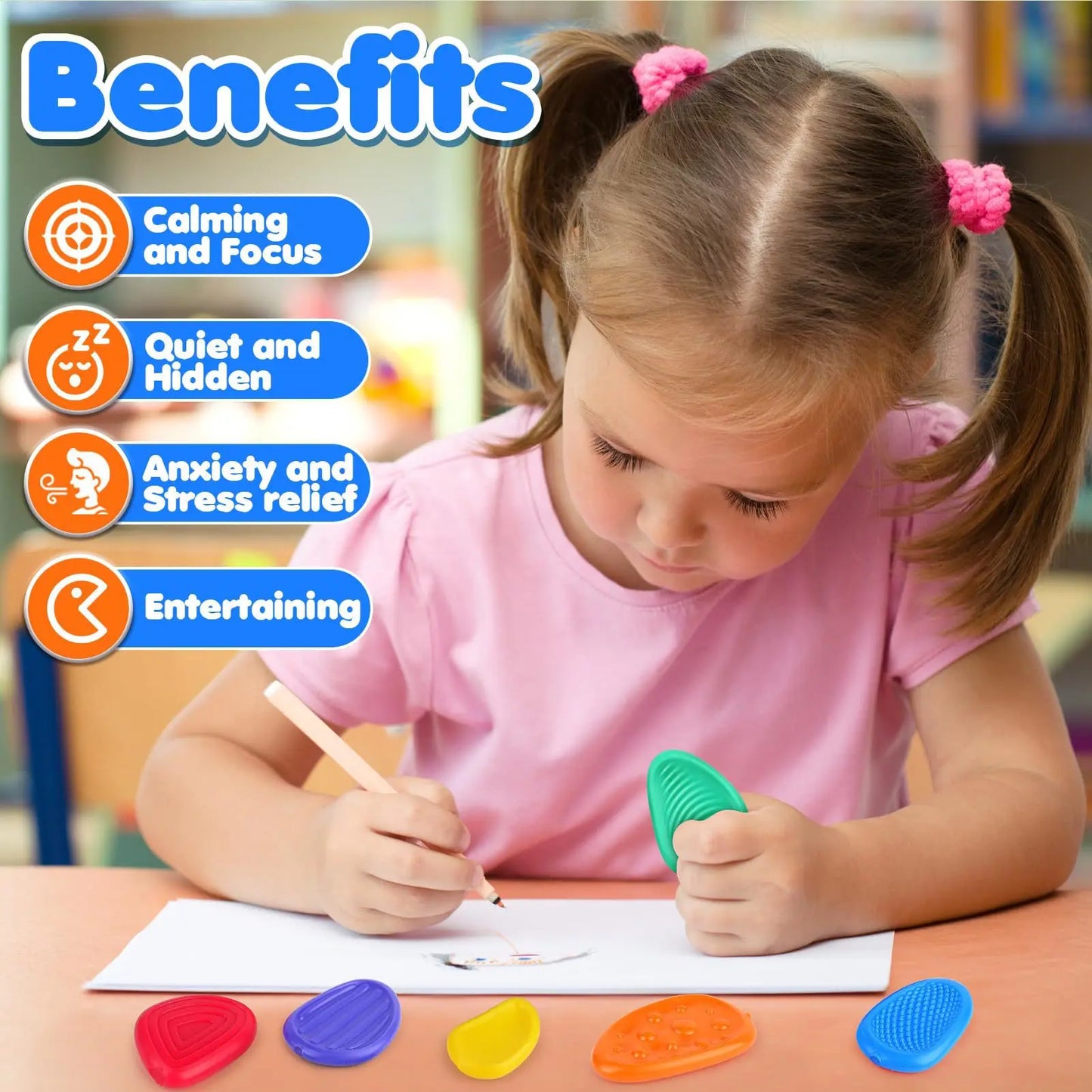 2025 Fidget Toys Adults Sensory Silicone Stone 6 Pack Textured for Autism Kids Calming Down Fidget Stress Relief Toys