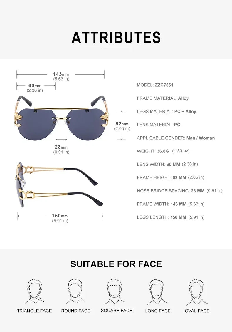 2024 Luxury Brand Sunglasses Men Retro Driving Sunglasses for Women Fashion Rimless Sun Glasses Uv400 Gafas De Sol Hombre