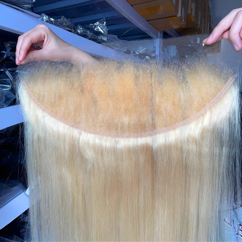 Blonde 613 13x4 Lace Frontal Human Hair Straight Transparent Lace Front Closure Pre Plucked With Baby Hair Brazilian Remy Hair