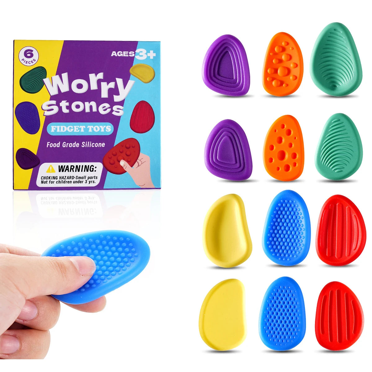2025 Fidget Toys Adults Sensory Silicone Stone 6 Pack Textured for Autism Kids Calming Down Fidget Stress Relief Toys