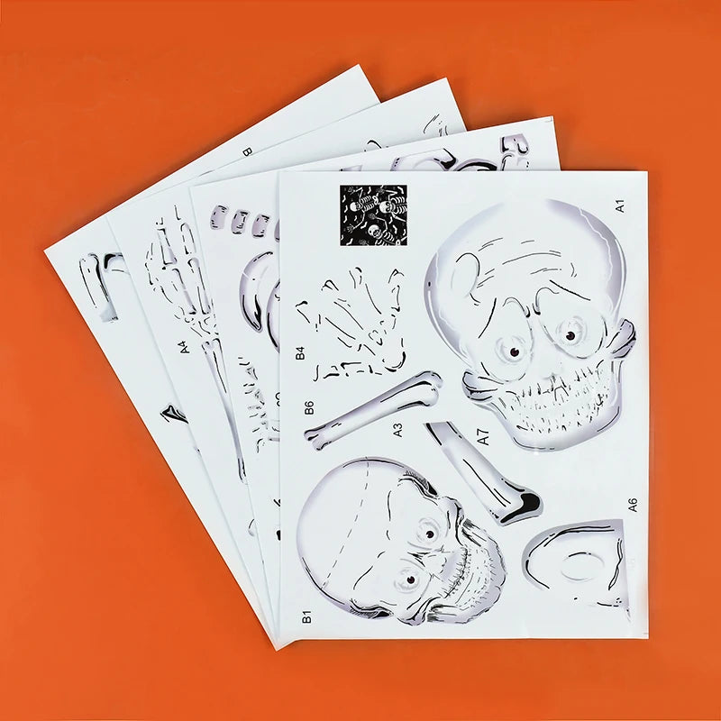 4Pcs Halloween Large Skeleton Wall Stickers Human Skull Bones Bat Window Stickers Halloween Party Scary Home Room Decal Decors