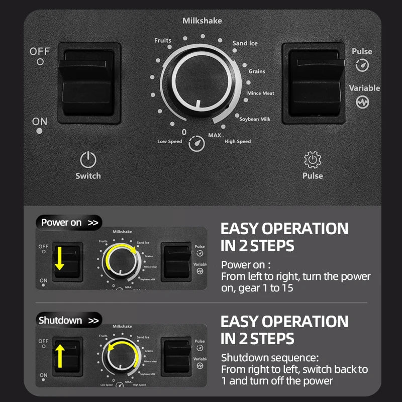 2000W Heavy Duty Commercial Blender Stationary Mixer Ice Smoothies Appliances for Kitchen Professional High Power Food Processor