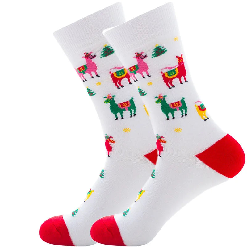 Men Women Socks Lover Christmas Halloween Celebrate Santa Elk Gift Party Biscuits Snow Happy Funny Tide Cotton Socks EU38-46