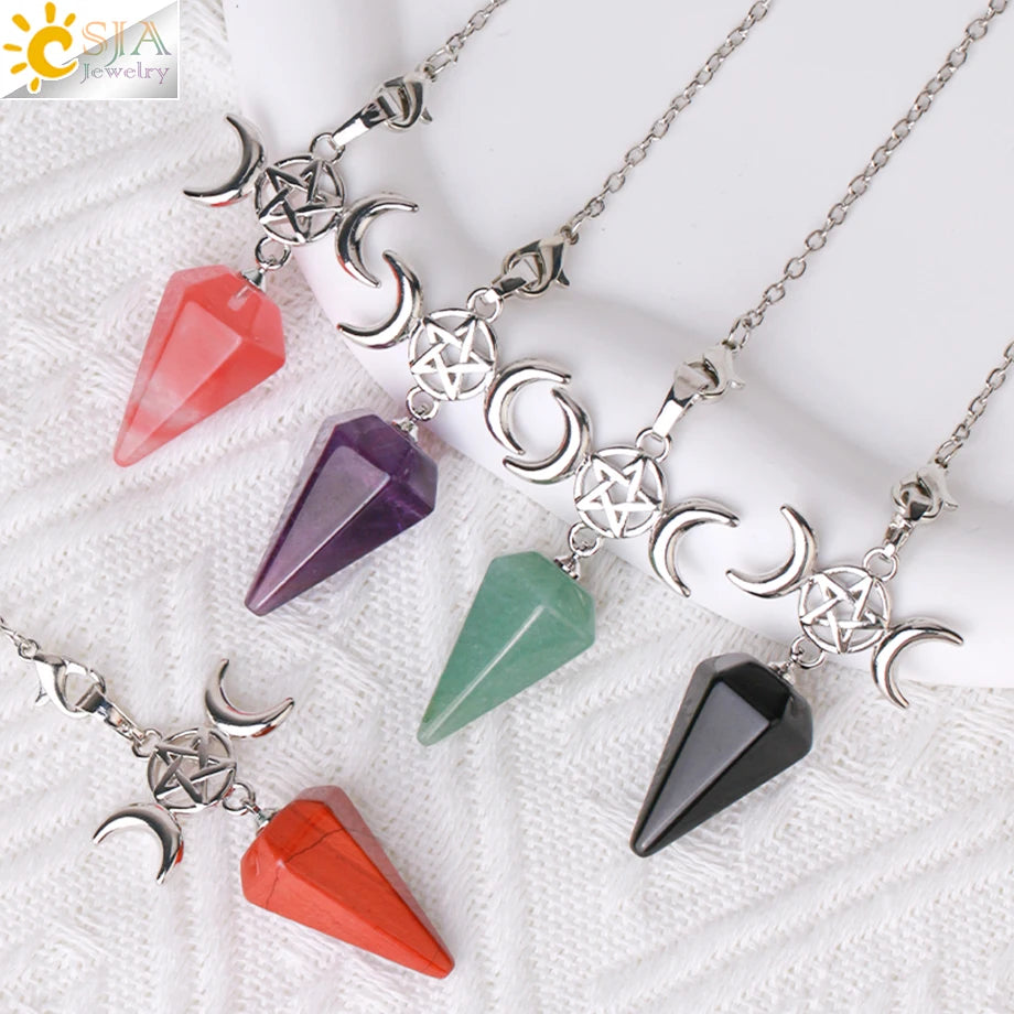 Healing Spiritual Crystal Pendulum Reiki Natural Stone Pendant Cone Penulum Pendulos for Dowsing Divination Healing Jewelry S962