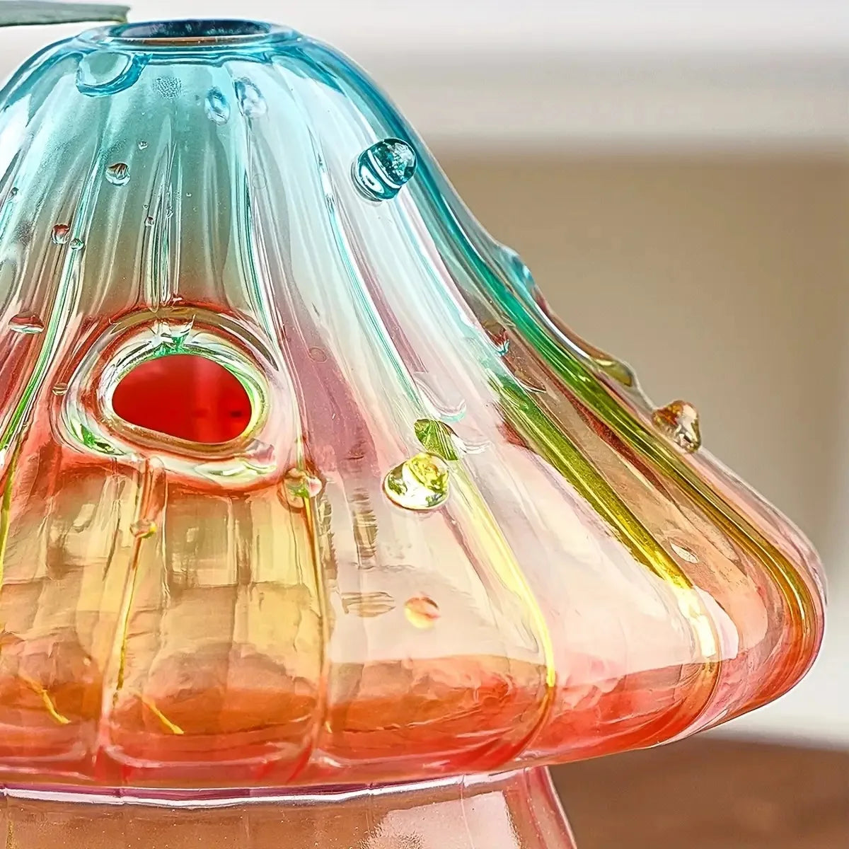 Boho Glass Mushroom Vase - Handcrafted Hydroponic Cylinder Planter for