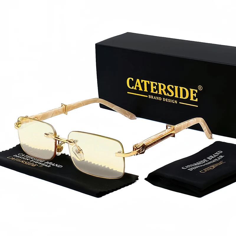 Caterside Small Square Rimless Sunglasses Men Luxury Brand Designer Classic Rectangle Sun Glasses Male UV400