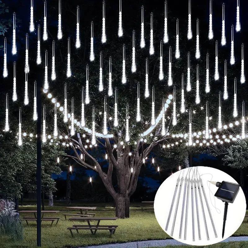 1pc Solar Powered Meteor Rain String Lights Waterproof for Outdoor Garden Tree Holiday Party Halloween Christmas Decorations