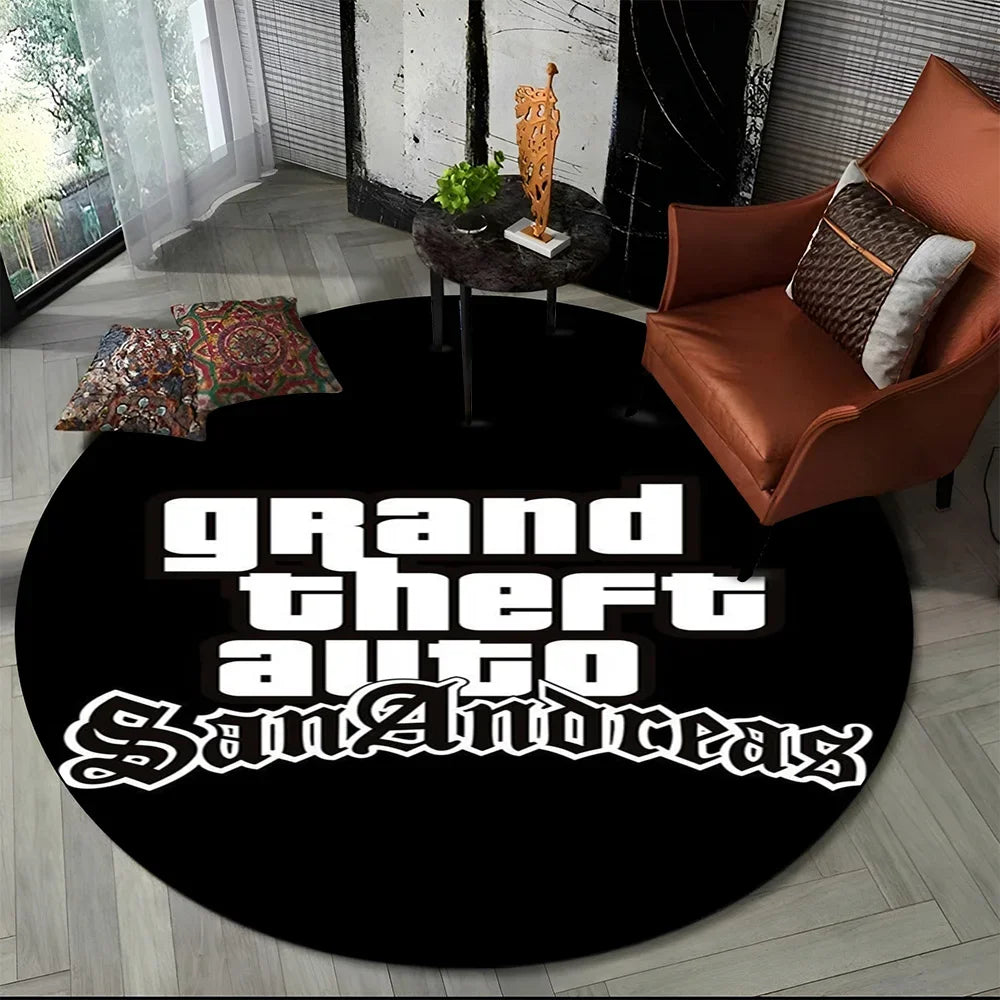 Grand Theft Auto Games GTA  Gamer Round Carpet Rug for Living Room Bedroom Child Playroom Decor,Pet Area Rug Non-slip Floor Mat