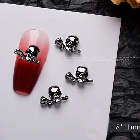 10PCS Gothic Punk Style Alloy 3D Nail Art Charms Heart Skeleton Cross Spider Design For Halloween Nails Decoration Accessories