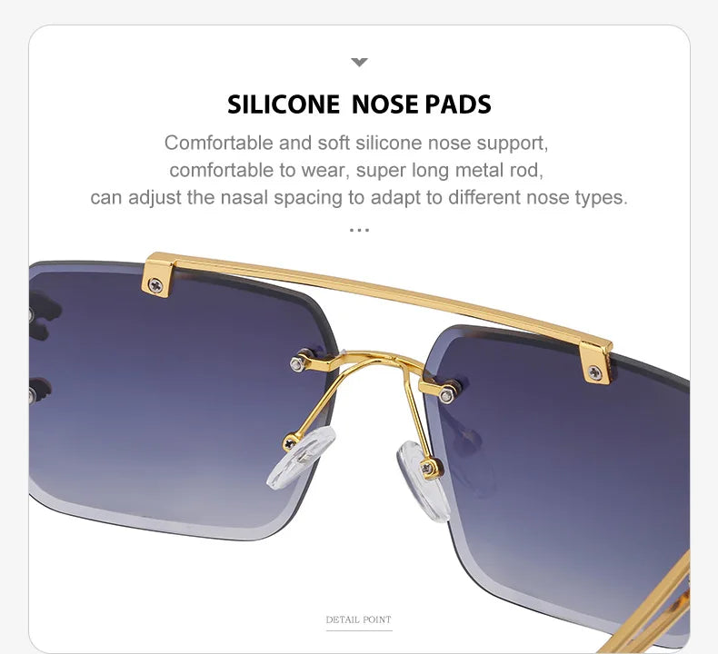 Fashion Metal Leopard Rimless Sunglasses Double Bridges Gradient Ocean Film Shades UV400