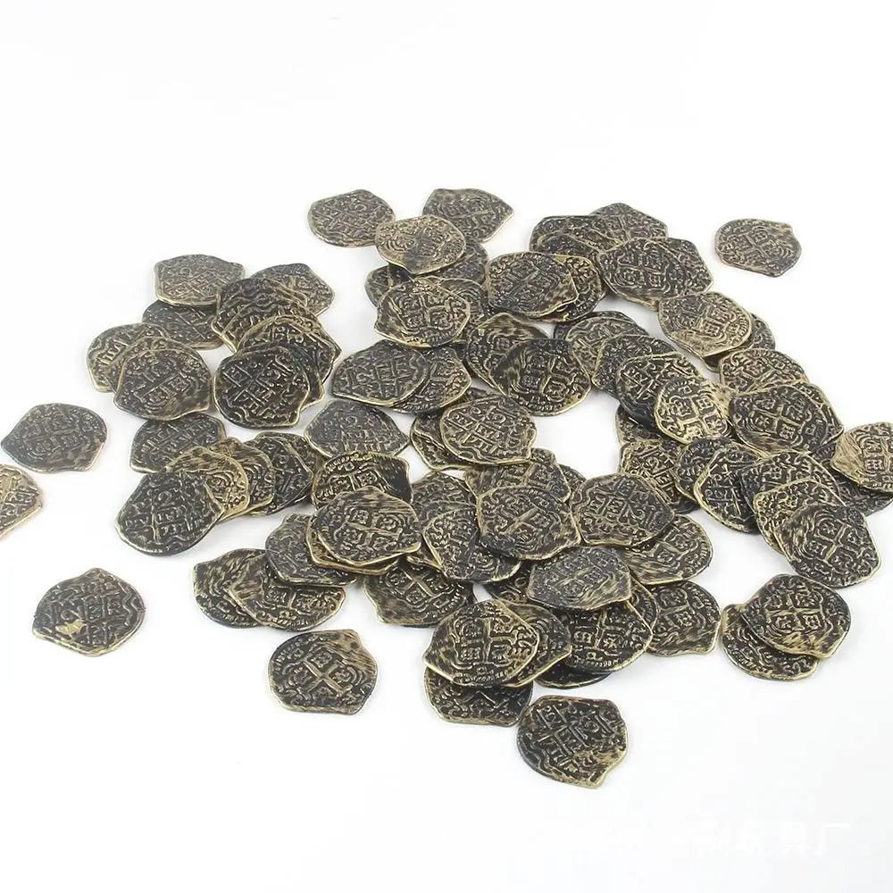 100PCS Gold Silver Halloween Pirate Treasure Coins Festival Ornament 3.7*3.5cm Toy Coins Party Supplies Photo Props