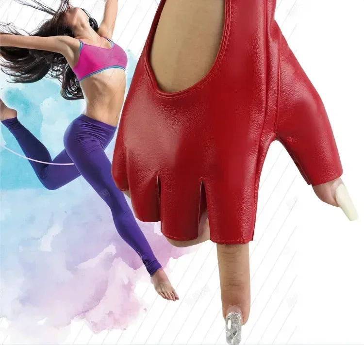 Women Halloween PU Leather Waterproof  Fingerless Gloves Female Half Finger Driving Cycling New Fashion Punk Gloves Dance Gloves